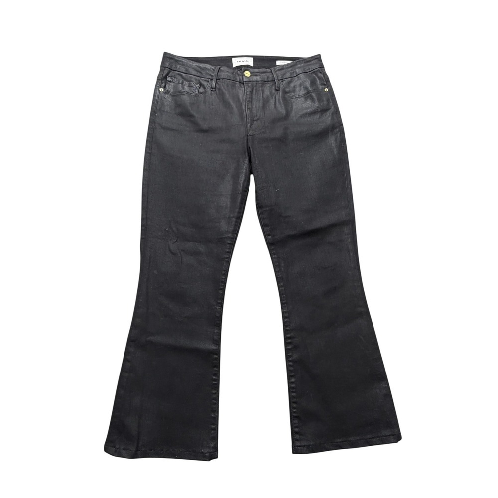 FRAME Le Crop Mini Boot Jeans Womens 30x25.5 Black Noir Coated Mid Rise Bootcut